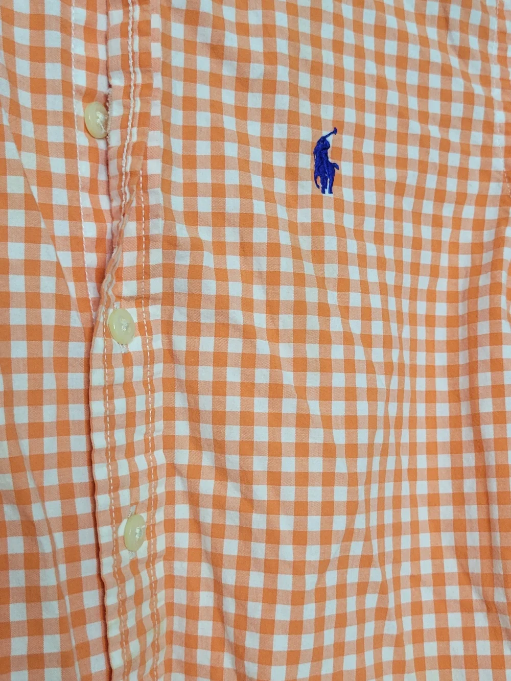 Ralph Lauren Orange Gingham Button-Down Shirt with Polo Logo